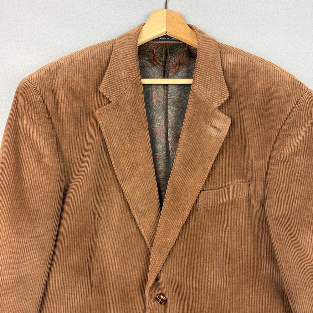 Lauren Ralph Lauren Mens 44R Brown Corduroy Blazer Paisley Lined Leather Buttons - Picture 2 of 16